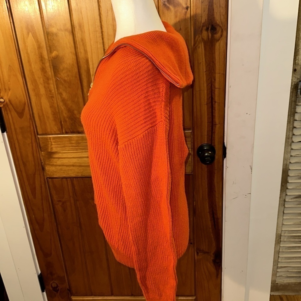 Talbots orange knit zip sweater size S - Picture 2 of 9